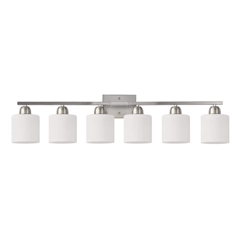 38" 6-Light Nickel Bathroom Vanity - Milky Glass - Wall Sconce for Bedroom