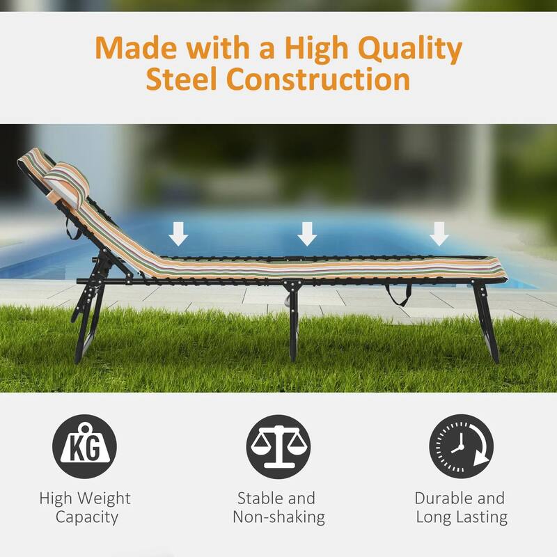 Foldable Chaise Lounge,4-Pos Recline,Trifold Portable,Breathable Mesh