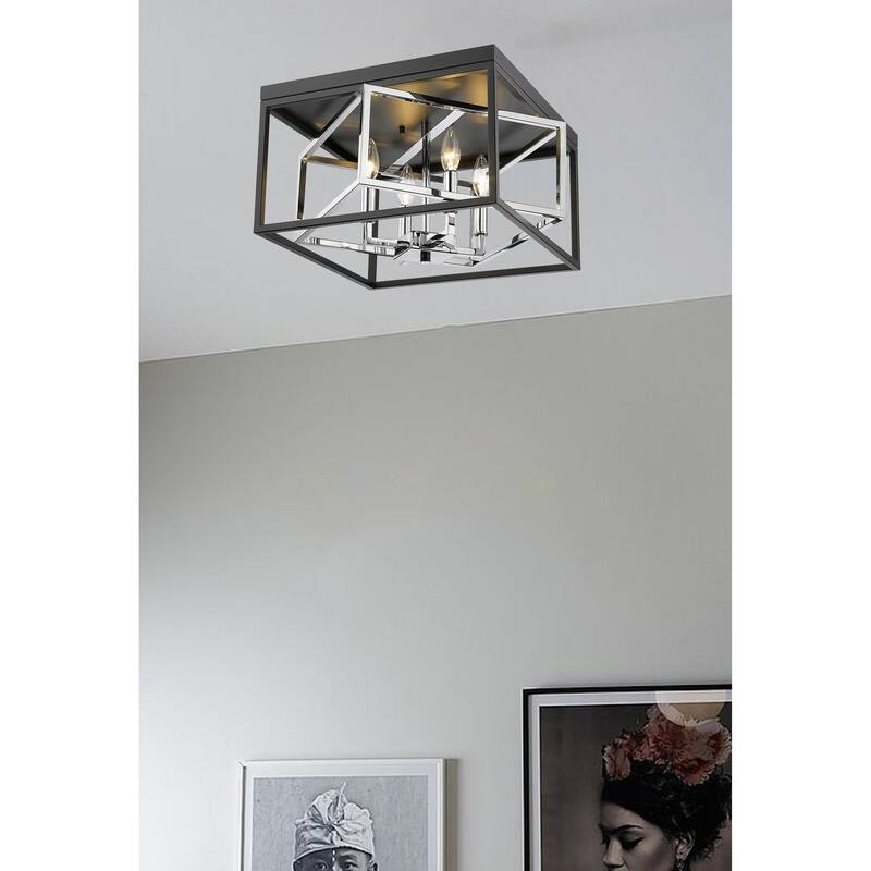 4-Light Black And Chrome Interlocked Box Flush Mount