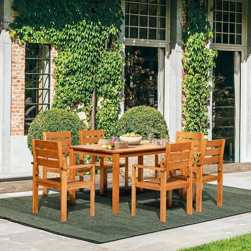 EROMMY Wood Patio Conversation Set with Coffee Table and Soft Cushions, Outdoor Sofa Set for Garden, Backyard - 7pcs - Wood Color