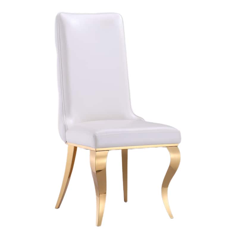 Heavy Duty Dining Chairs with Button Tufted Backrest and Polished Stainless Steel Metal Legs