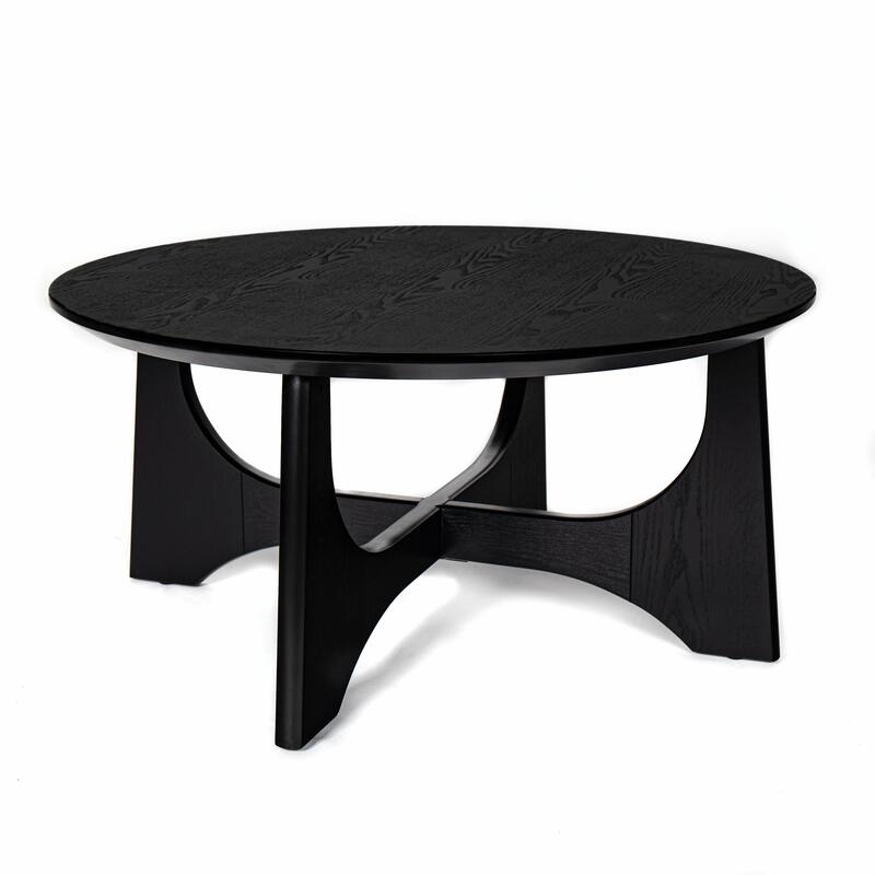 36" Round Wooden Coffee Table for Living Room