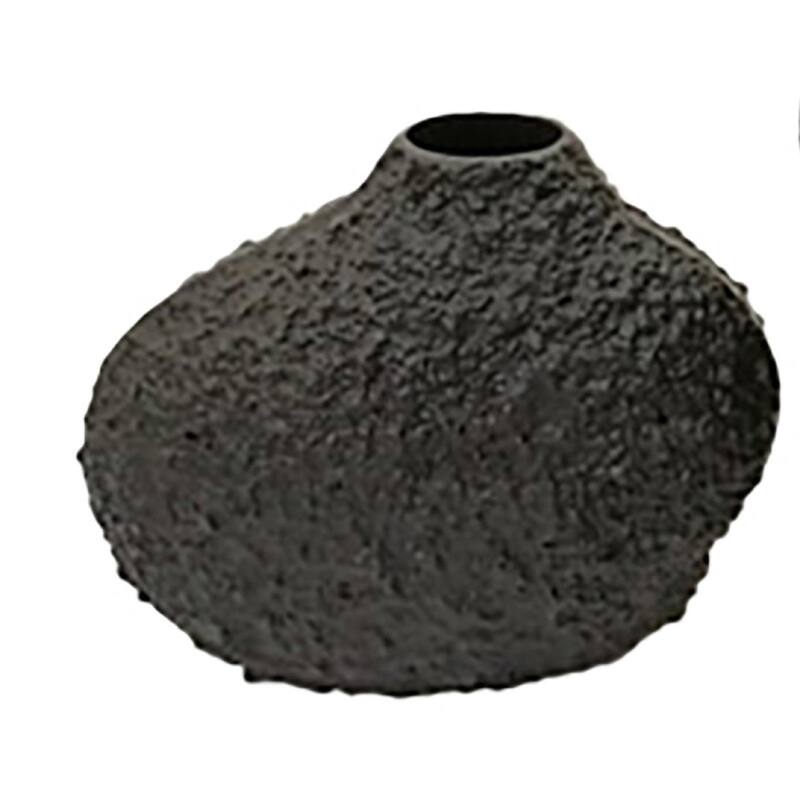 Sm. Cast Aluminum Black Vase w/ Texture - A - Black Antq