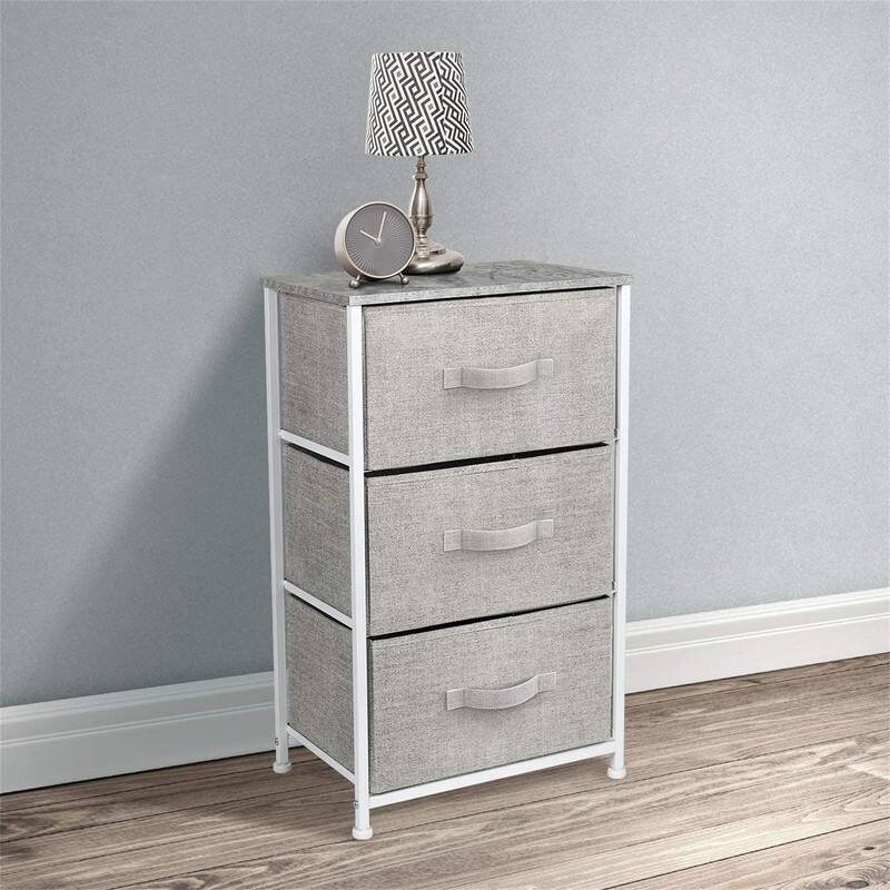 Bedside Furniture & Night Stand End Table Dresser with Steel Frame