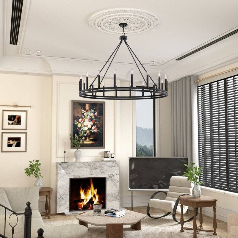 Acroma Beck 18-light Living Room Steel Classic Candle Style Wagon Wheel Chandelier