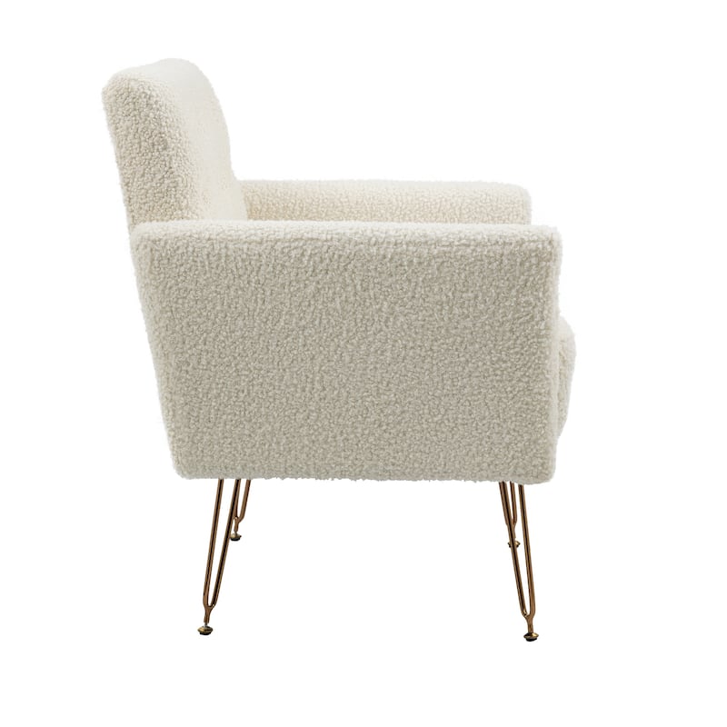 Teddy Armchair Single Sofa Modern Tufted Upholstered Side Reading Chairs with Arm and Gold Metal Leg for Living Room
