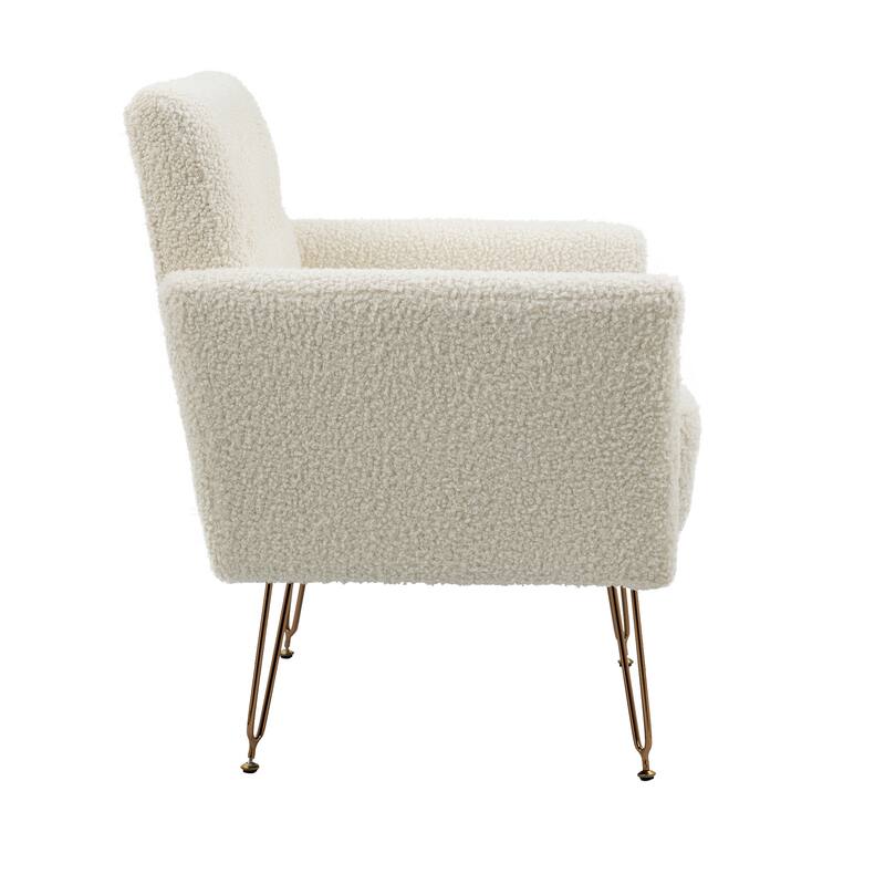 Teddy Upholstered Accent Chair, Comfy Button Tufted Single Sofa Side Chair, Reading Chair with Armrests & Metal Legs