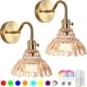 preview thumbnail 1 of 5, Set of two fixtures light gold bedroom light glass, metal wall light