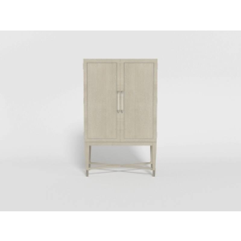 Olto Bar Cabinet, 68 Inch, 2 Shelves and Stemware Racks, Brown Veneer