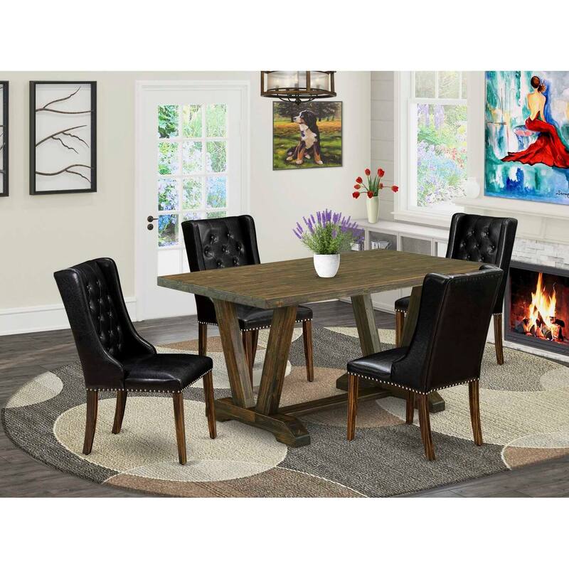 HomeStock 5-Piece Natural Oak Finish Solid Wood Top Dining table with 4 Chairs