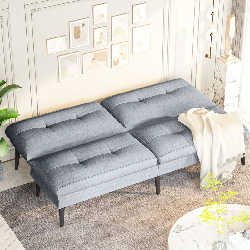 Grondin Convertible Futon Sofa Bed, 5-Angle Adjustable Backrest Sleeper Couch with 2 Pillows, Modern Style Recliner Lounge