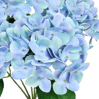 Set of 2 Real Touch Blue Periwinkle Artificial Hydrangea Flower Stem Bush Bouquet 17in - 17" L x 11" W x 11" DP