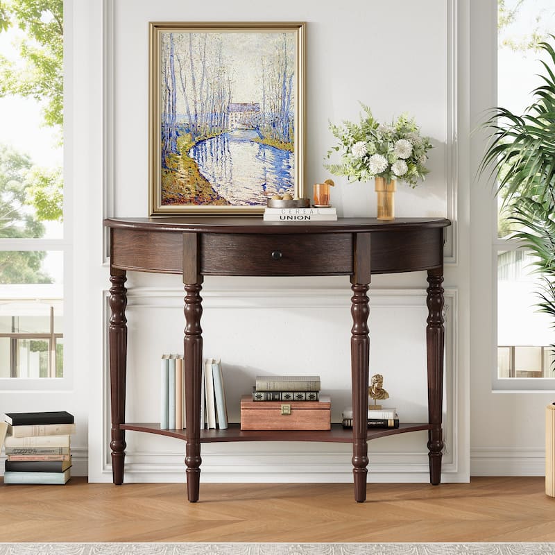 Console Table Accent Table with Drawer, Sofa Table Espresso Foyer Table Hallway Table with Bottom Shelf - Espresso