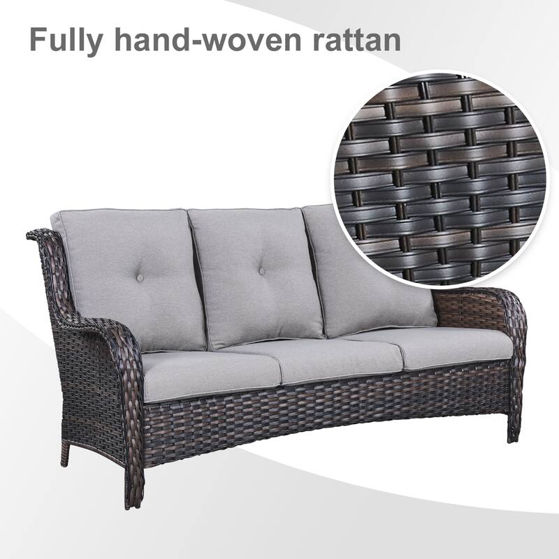 Pocassy 7PCS Outdoor Sofa Swivel Chairs with Fire Pit Table