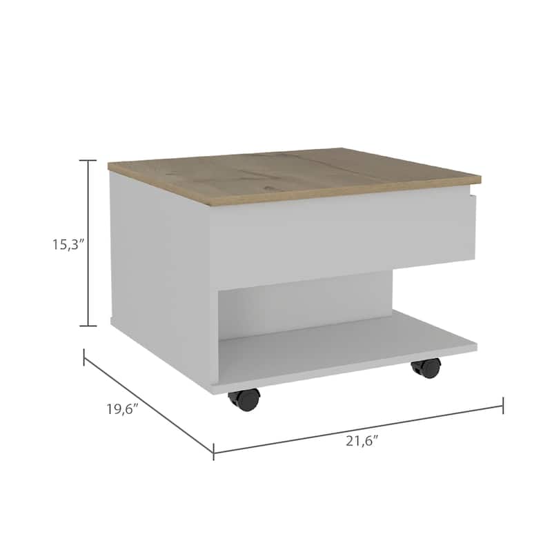 FM Furniture Portland Lift Top Coffee Table with Open Shelf and 4 Locking Caster Wheels