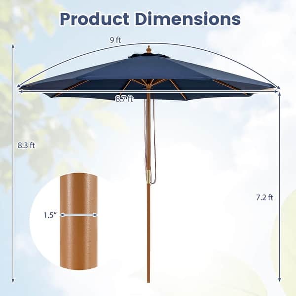 dimensions of 9 ft patio umbrella Costway 9 ft Patio Umbrella with Adjustable Height Rope Pulley Lift