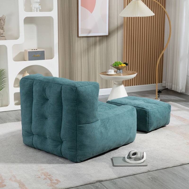Oaks Aura Fluffy Bean Bag Chair, Super Soft Lazy Sofa Chair With Memory Foam And Ottoman, Indoor Modern Bean Bag Chair