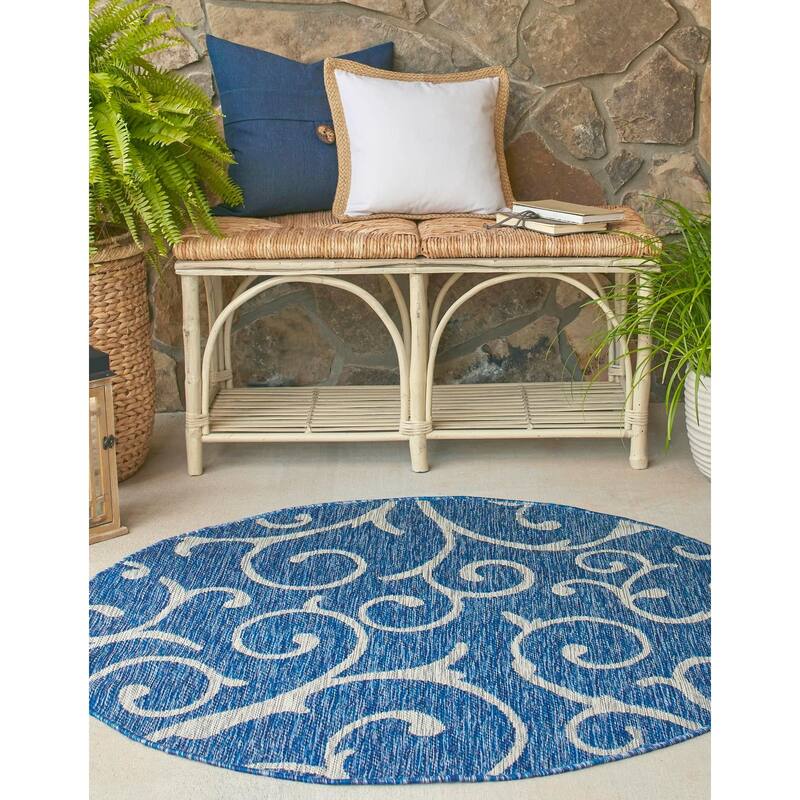 Outdoor Turgh Collection Area Rug - Blue - 10'8" Round