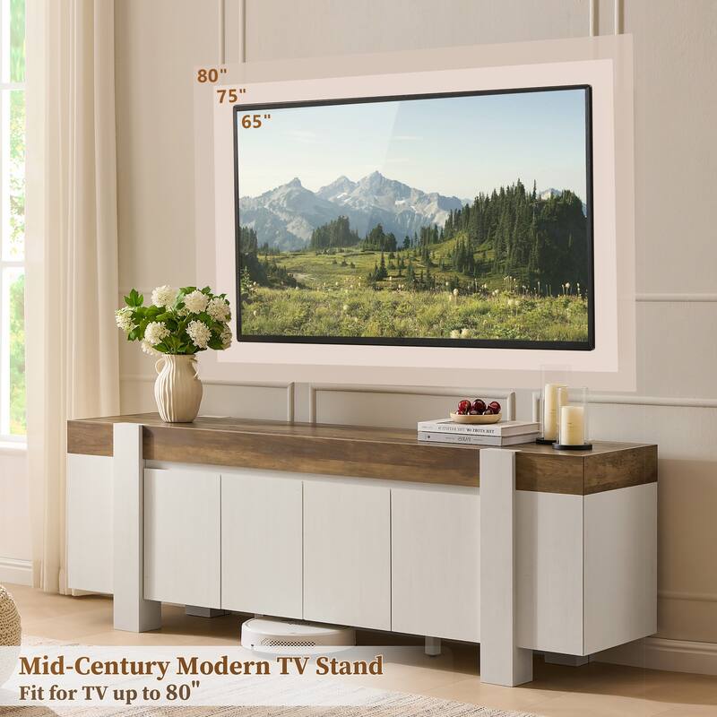 Modern Farmhouse TV Stand, Wood Entertainment Center for Living Room