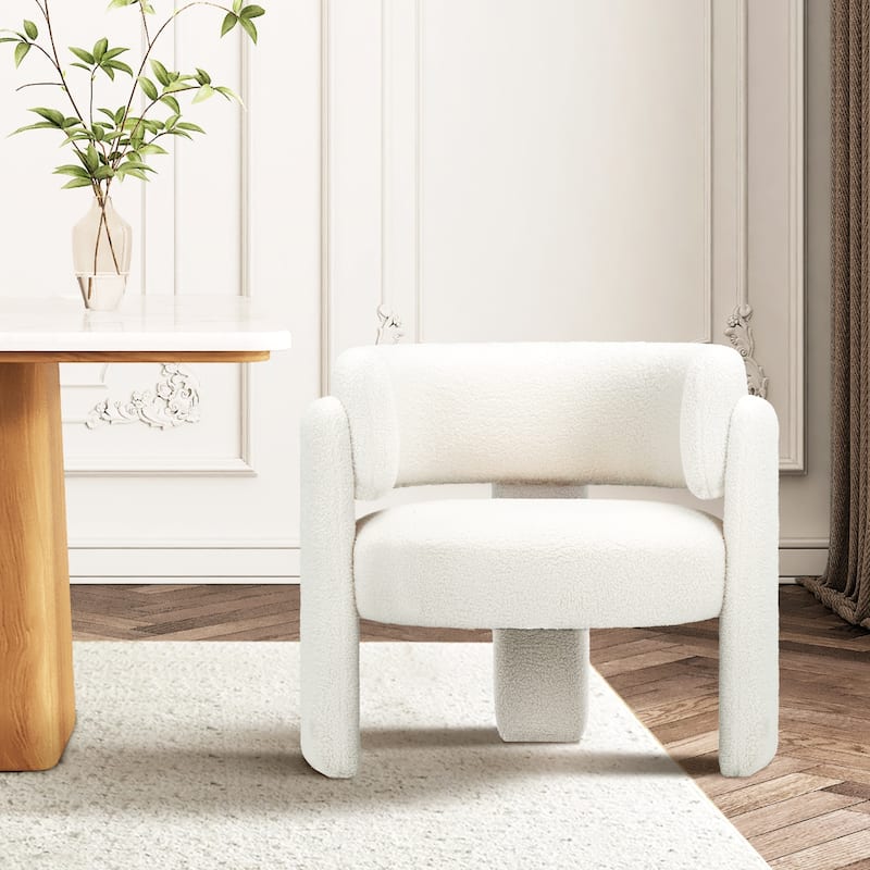 Modern Velvet Barrel Accent Chair - 3-Leg Design for Living Room, Bedroom - Cream