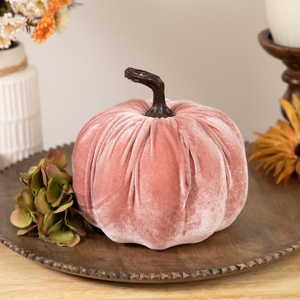 Velour Pumpkin Glittered Fall Harvest Decor 6.25" Light Plum Purple