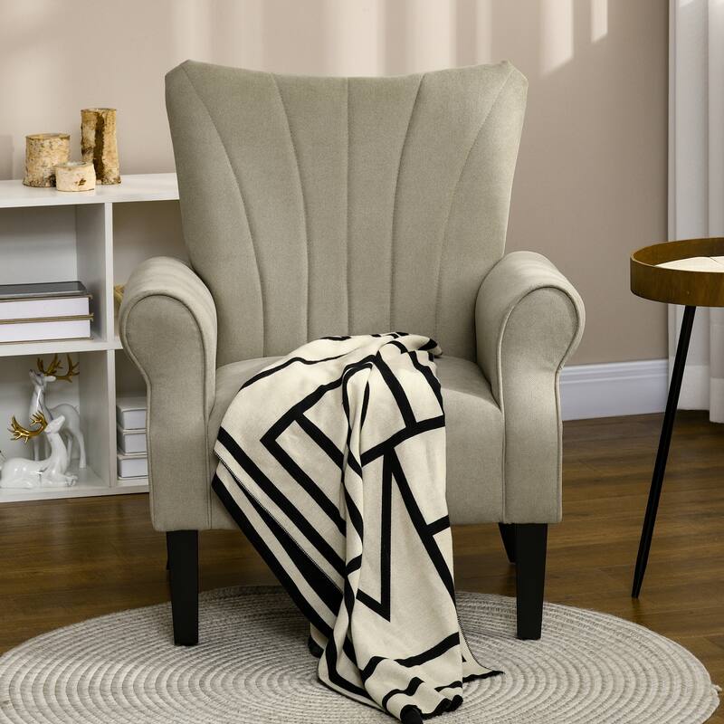 Fabric Accent Chair, Armchair with Wood Legs