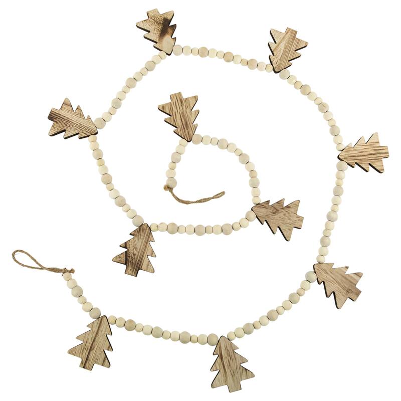 6' x 3" Christmas Trees and Beads Wooden Garland