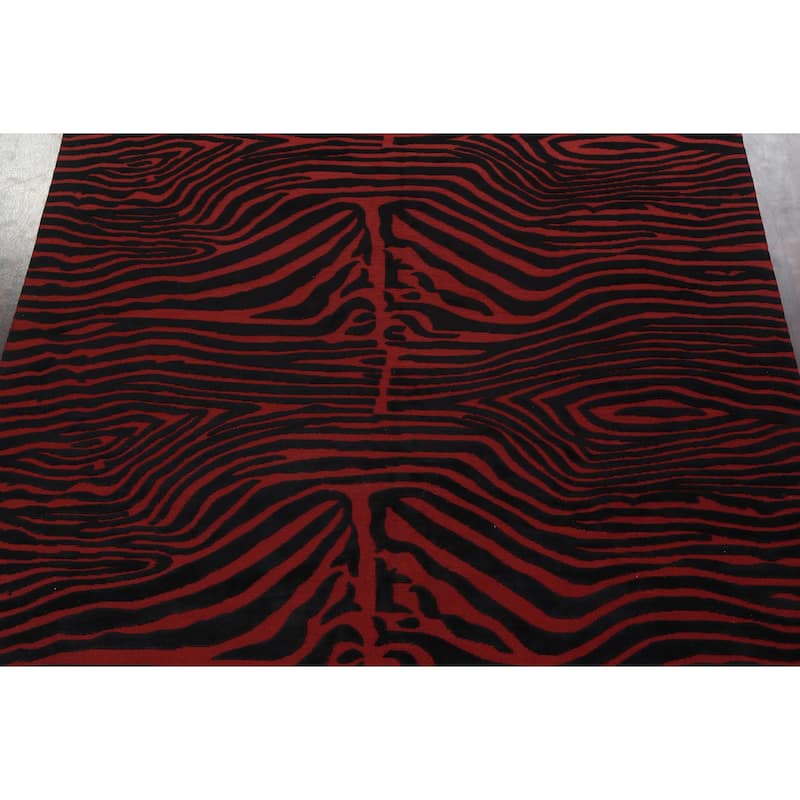 Vegetable Dye Animal Print Nepalese Area Rug Hand-knotted Wool Carpet - 10'1" x 12'0"