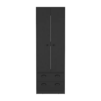 19.68" Modern Double-door Armoire with Hanging Rod and Two Generously Sized Drawers