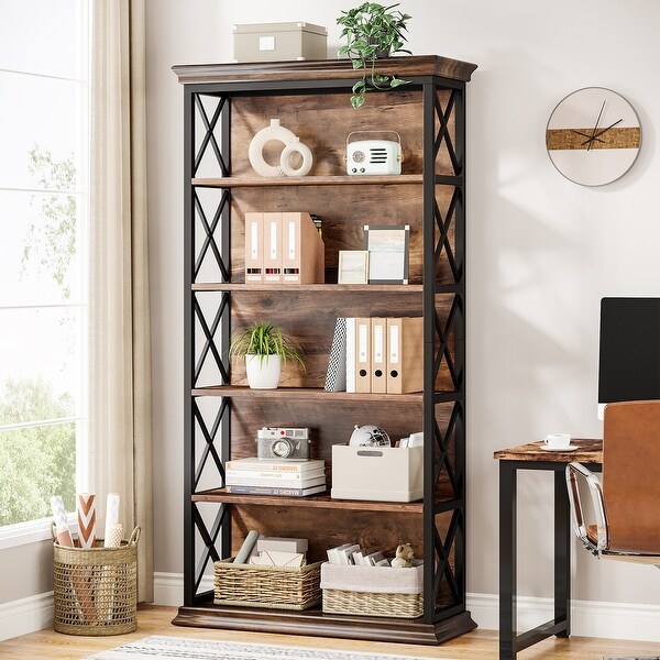 5-Tier Industrial Bookcase, 71 Inches Bookshelves and Bookcases