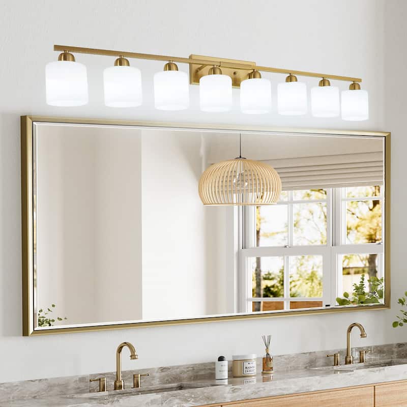 8-Light Bathroom Light Fixtures Over Mirror, 52inch Modern Vanity Lights with Frosted Glass Shade