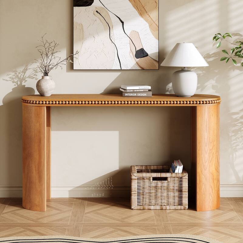 Roomfitters Vintage Console Table with Beaded Trim, Curved Legs, Wood Veneer Accent for Entryway or Living Room