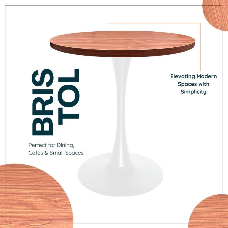 Bristol 36" Round Dining Table for 4 with MDF Top and Modern White Iron Base for Kitchen & Dining Room