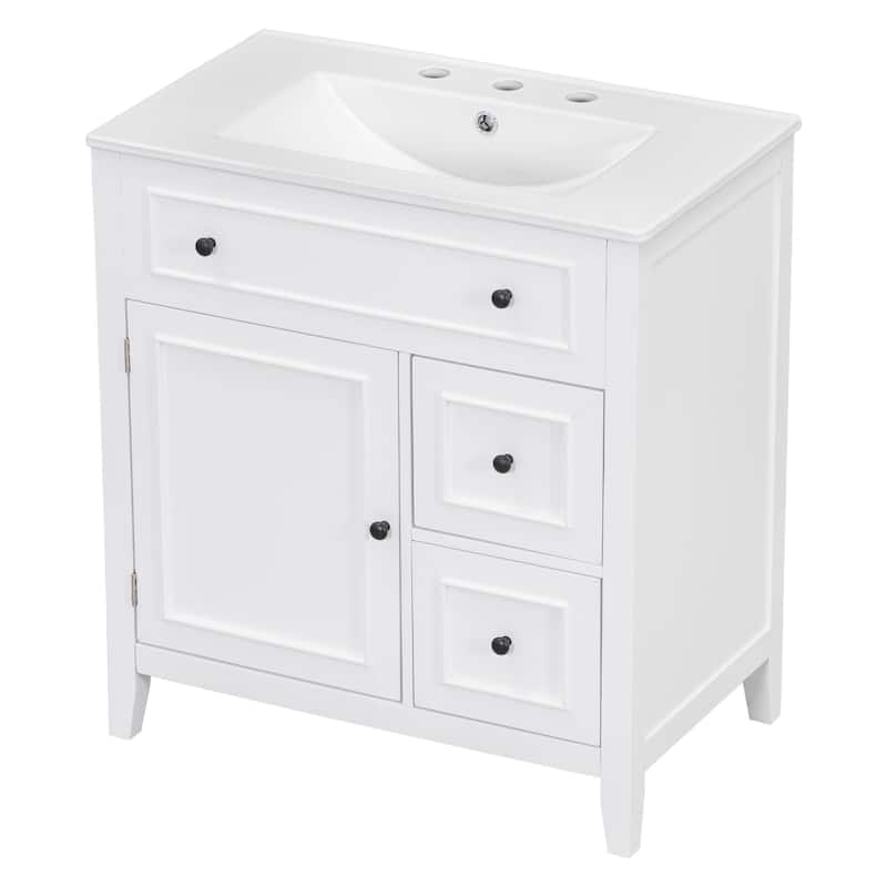 30" Bathroom Wood Storage Vanity Cabinet with Ceramic Sink, 2 Drawers