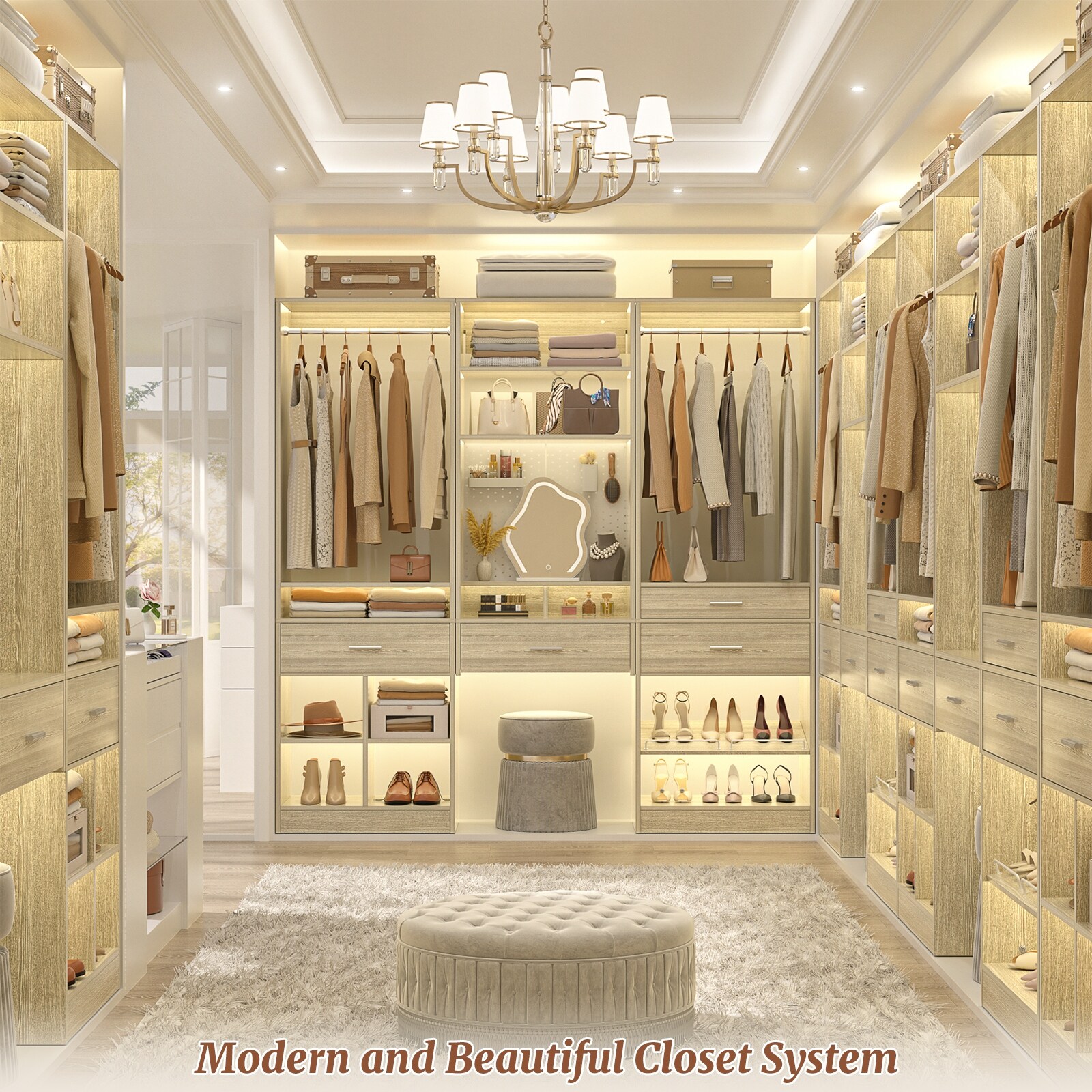 アメリカタンス 24.5'' W Freestanding Closet System with Wood Drawer and 5 Open