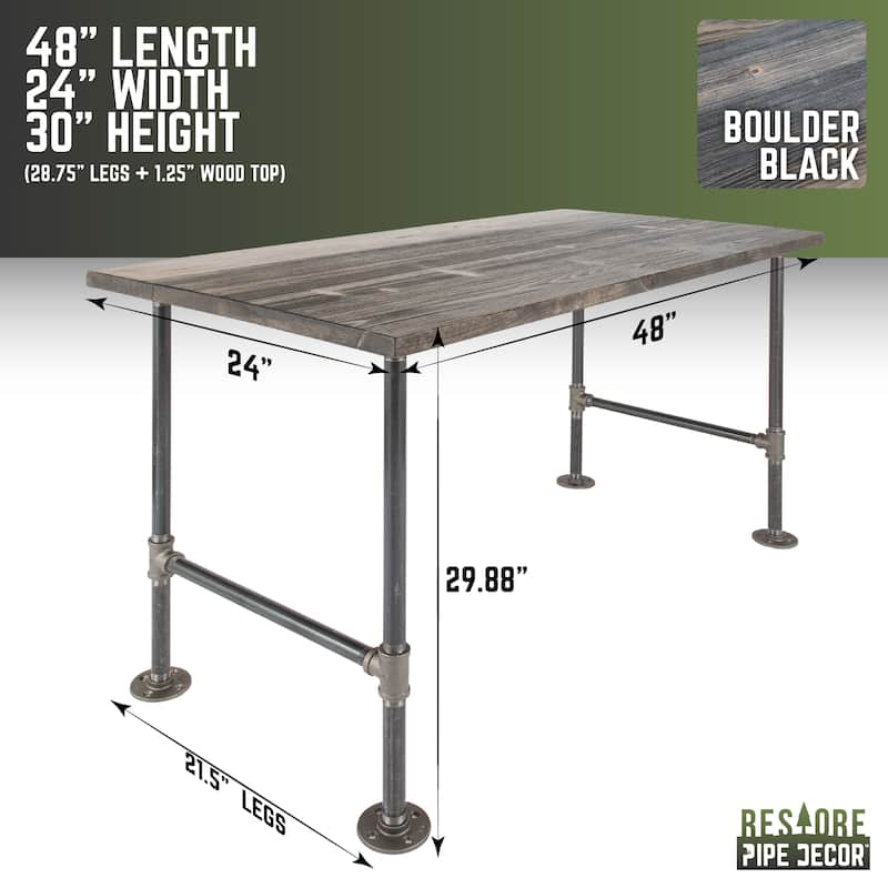 PIPE DECOR Solid Reclaimed Wood Desk with Authentic Industrial Pipe Legs