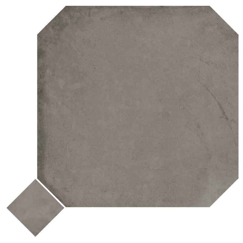 Merola Tile Laverton Octagon Grafito with Taco Grafito 7-7/8" x 7-7/8" Porcelain Floor and Wall Tile