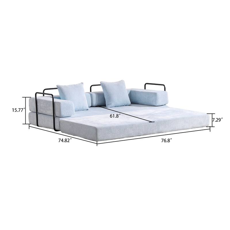 Modern Minimalist Compressed Upholstered Convertible Two-Seater Sofa Bed with External Metal Frame