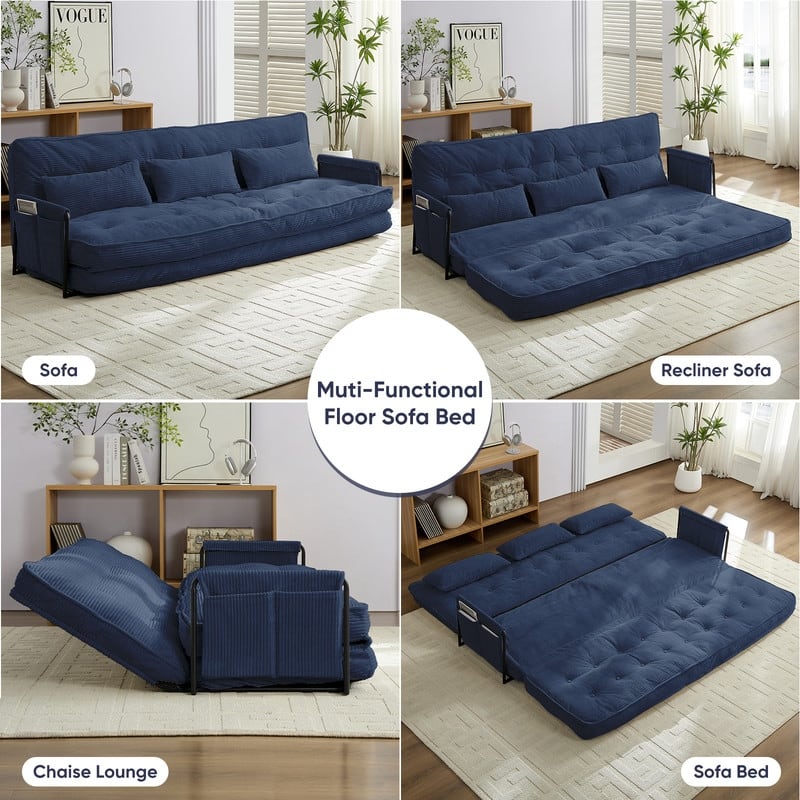 Mixoy Muti-Functional Folding Futon Sofa Bed Floor Sofa Bed，3-Seater Lazy Sofa with Pillows,6 Position Adjustable Backrest