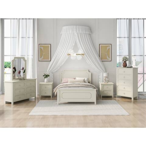 6 Pieces Bedroom Sets Milky White Queen Size Platform Bed