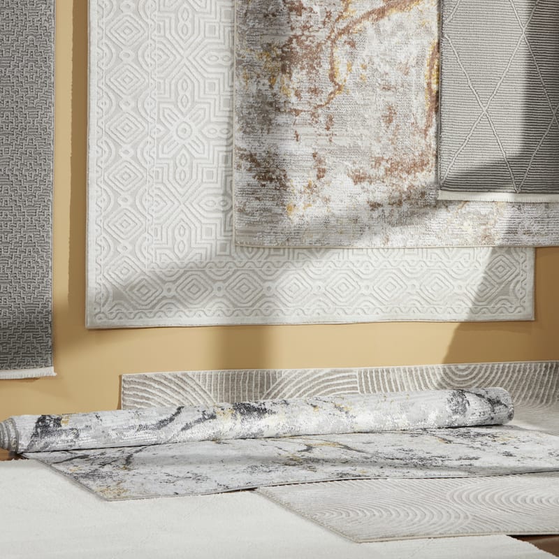 TOWN & COUNTRY LUXE Maya Medallion Tile Neutral Indoor Area Rug with High-Low Texture