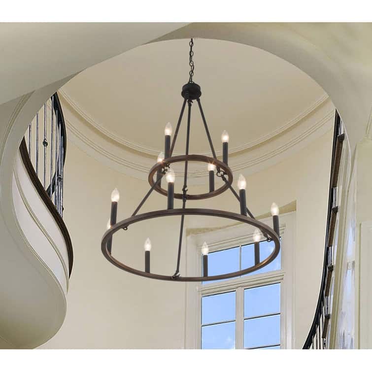 Acroma 12-light Farmhouse Candle Chandelier for Dining Room - 28 inches - Weathered Walnut