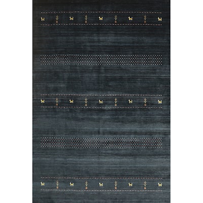 Hand Knotted Oriental 100% Wool Carpet Tribal Animal Pictorial Navy Blue & Blues Gabbeh Area Rug - 9' 10'' X 8' 0''