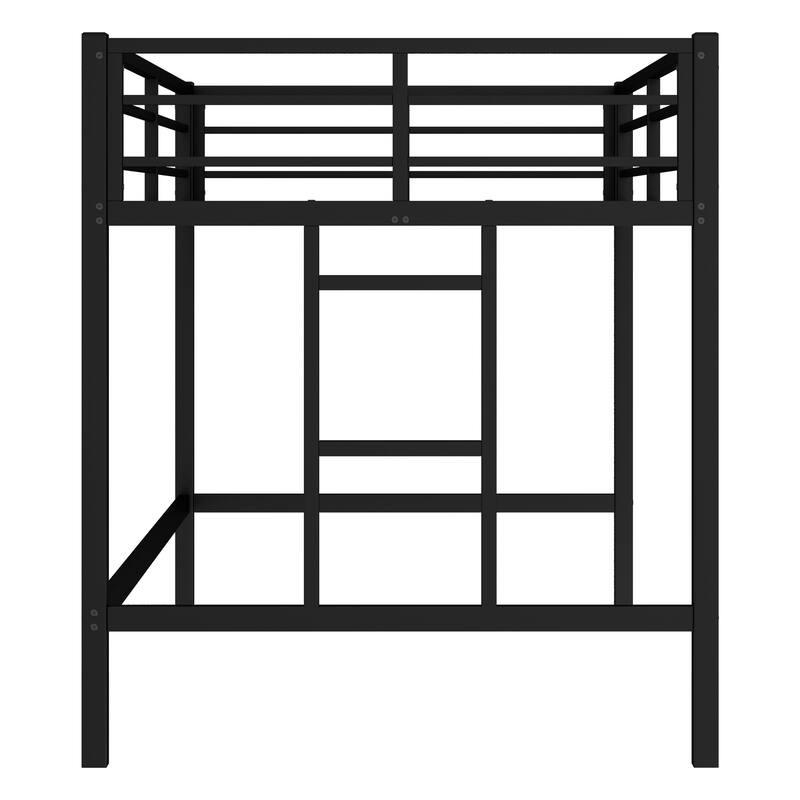 Roomfitters Metal Twin Loft Bed Frame with Ladder & Safety Rail, Space-Saving Design for Bedroom or Studio, Black