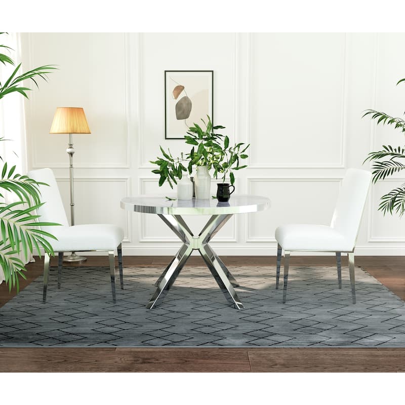 White Upholstered Sherpa Dining Chair Boucle Accent Chairs with Mirrored Silver Legs