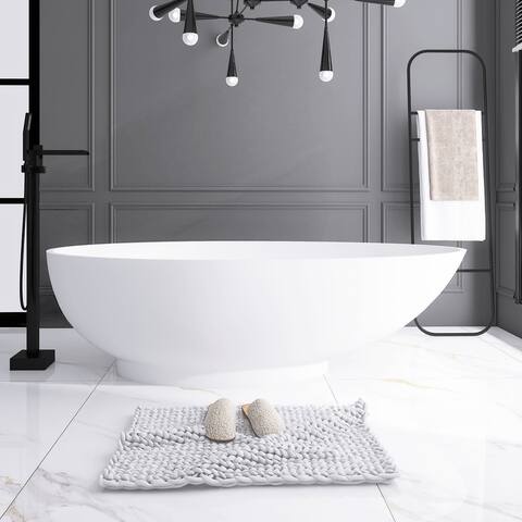 70 in. W Solid Surface Freestanding Flatbottom Soaking Bathtub in Matte White