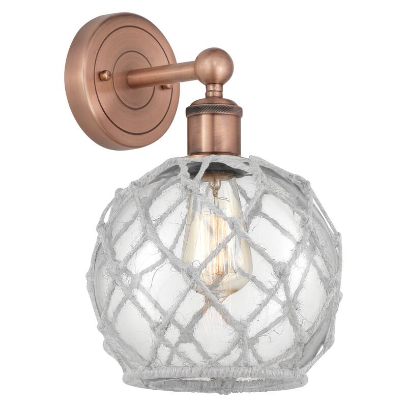 Innovations Lighting 616-1W-13-8 Farmhouse Rope Sconce Farmhouse Rope - Antique Copper / Clear Glass with White Rope