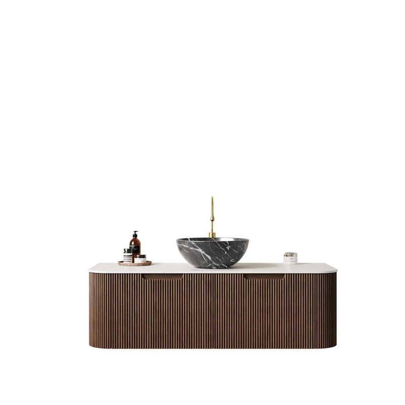 Wall Mounted Bathroom Vanity with Black Bowl Ceramic Basin