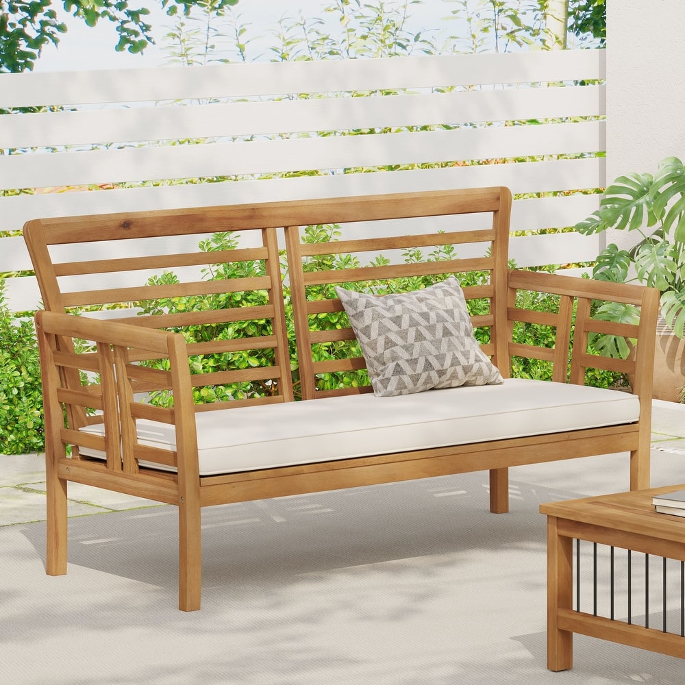Caydon Acacia Wood Outdoor Loveseat with Cushions by Christopher Knight Home