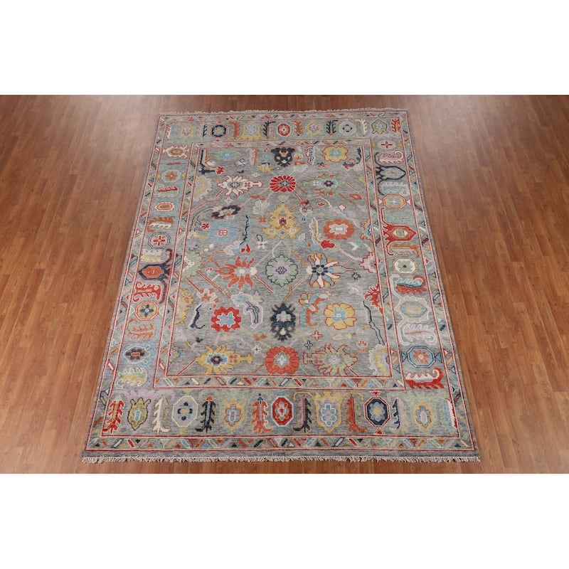 Transitional Gray Oushak Oriental Area Rug Hand-Knotted Wool Carpet - 7'9"x 10'4"